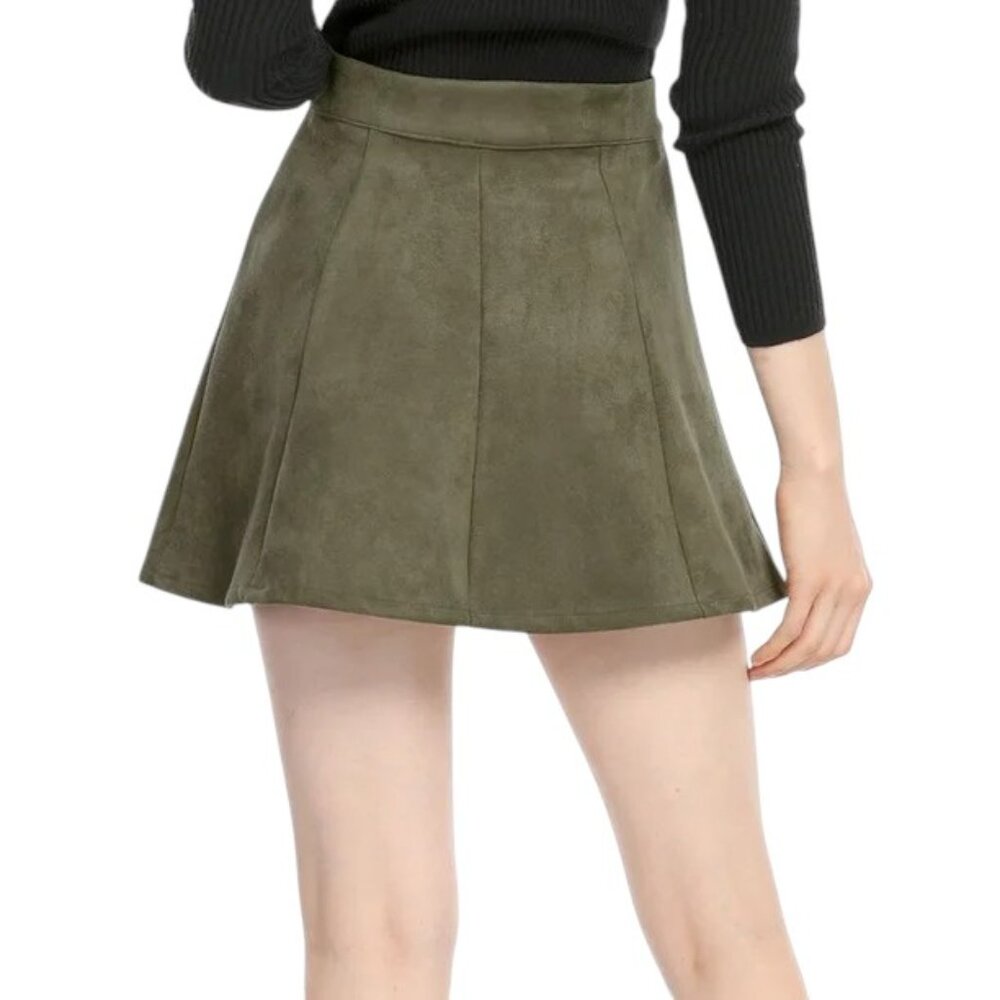 One the Land Green Suede Mini Skirt Y2K Grunge
